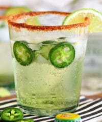 spicy ranch water in a glass with a chili lime rim