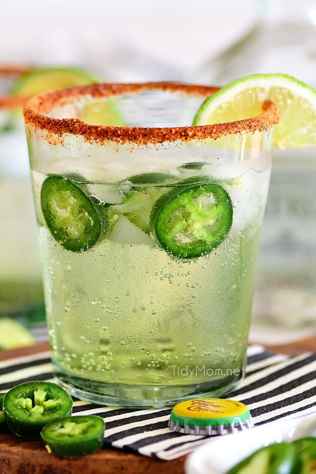 spicy ranch water in a glass with a chili lime rim