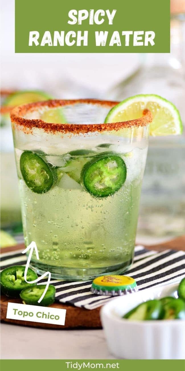 ranch water in a glass with a chili lime rim