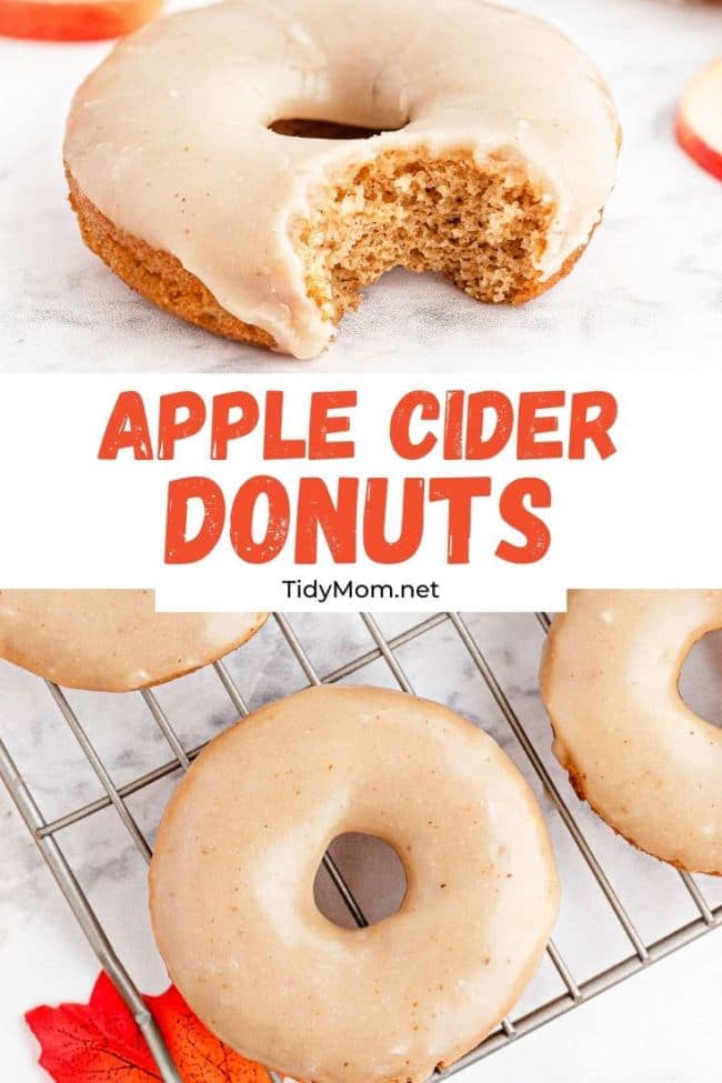 apple cider donuts with a bite out of one.