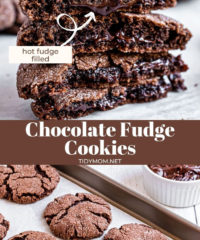 chocolate fudge cookies on baking sheet on the counter
