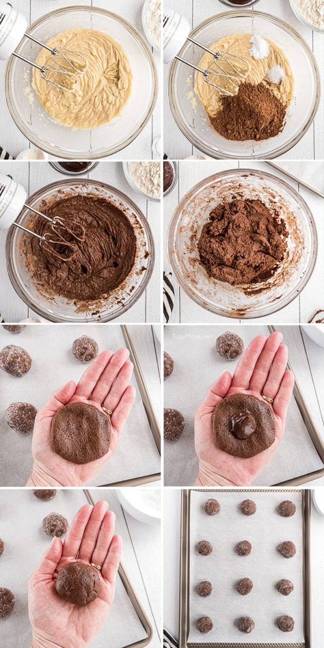 photo collage of how to make chocolate fudge cookies