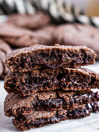 stack of chocolate lava cookies