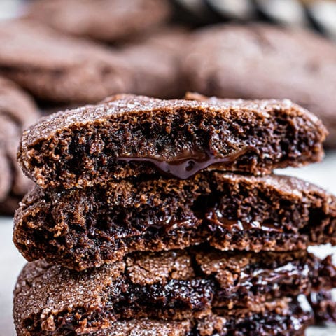 stack of chocolate lava cookies