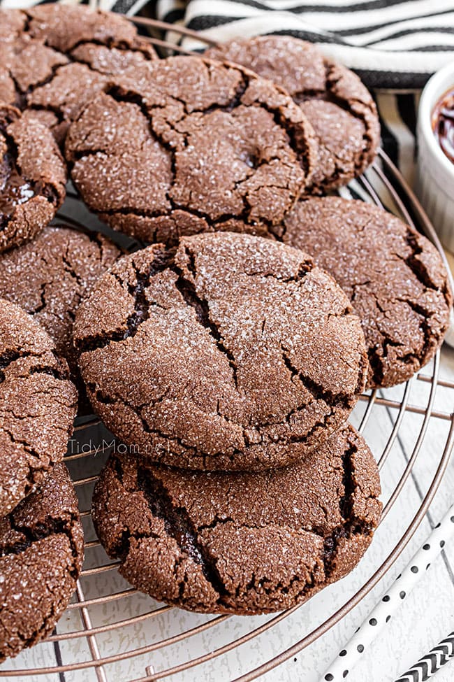 chocolate fudge cookies on a cooling rack