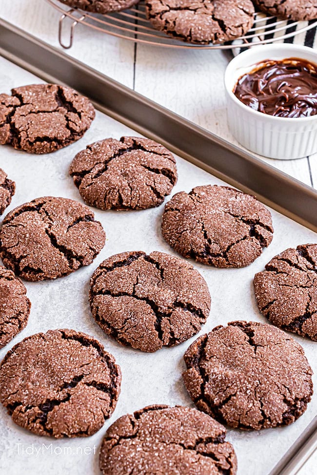 chocolate fudge cookies on a baking sheet
