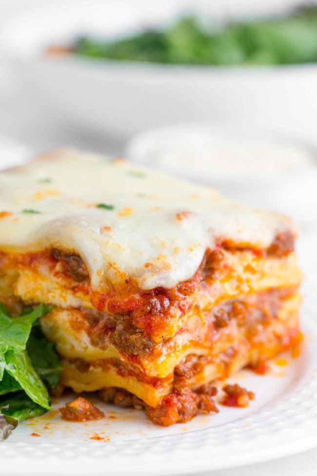 Homemade Lasagna with creamy cheese on top