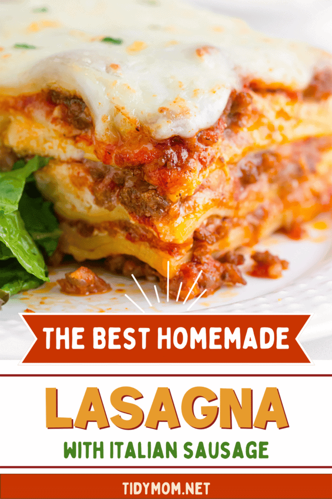 the best homemade lasagna on a plate with fresh basil
