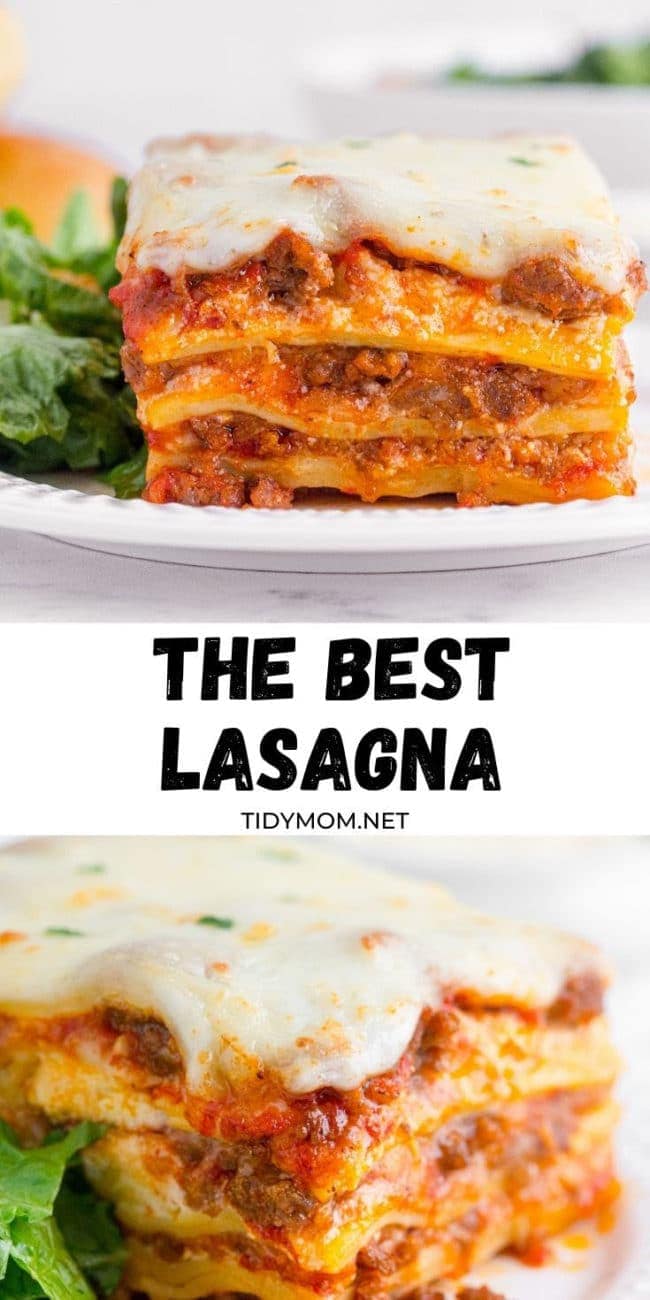 close up of classic lasagna servings on a plate