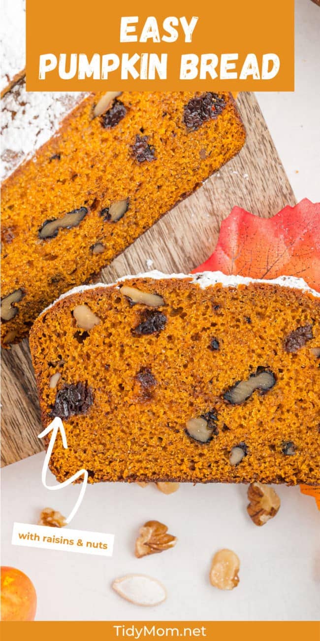 pumpkin bread sliced on a serving board