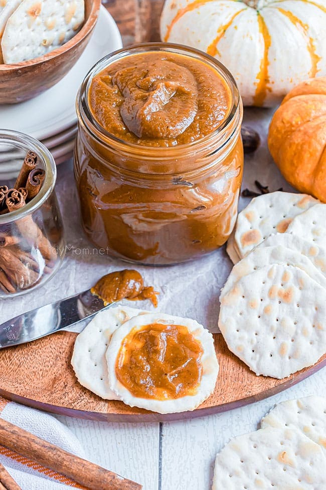 pumpkin butter in a jar and smeared on crackers