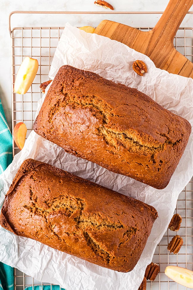 2 loaves of freshly baked apple bread