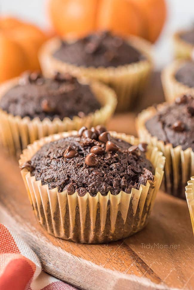 cake mix pumpkin muffins on a wood serving board