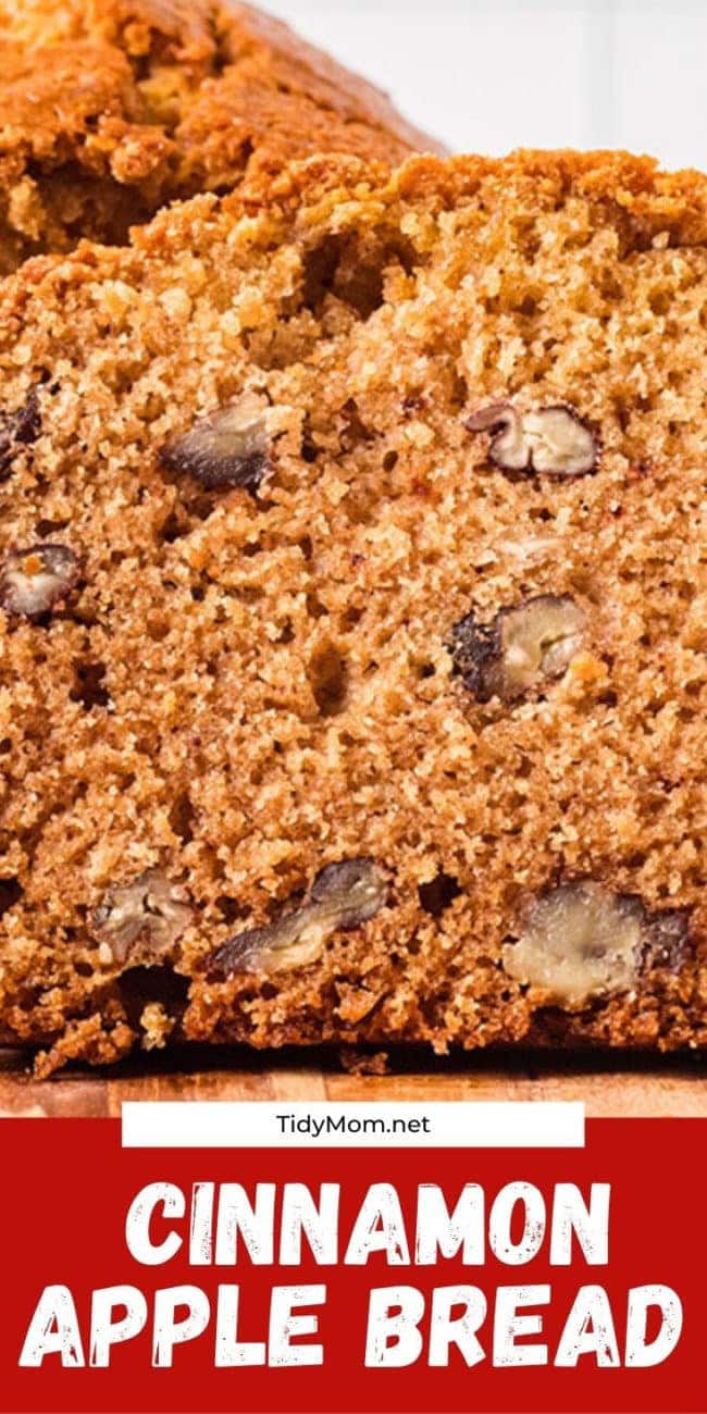 close up of apple bread with nuts