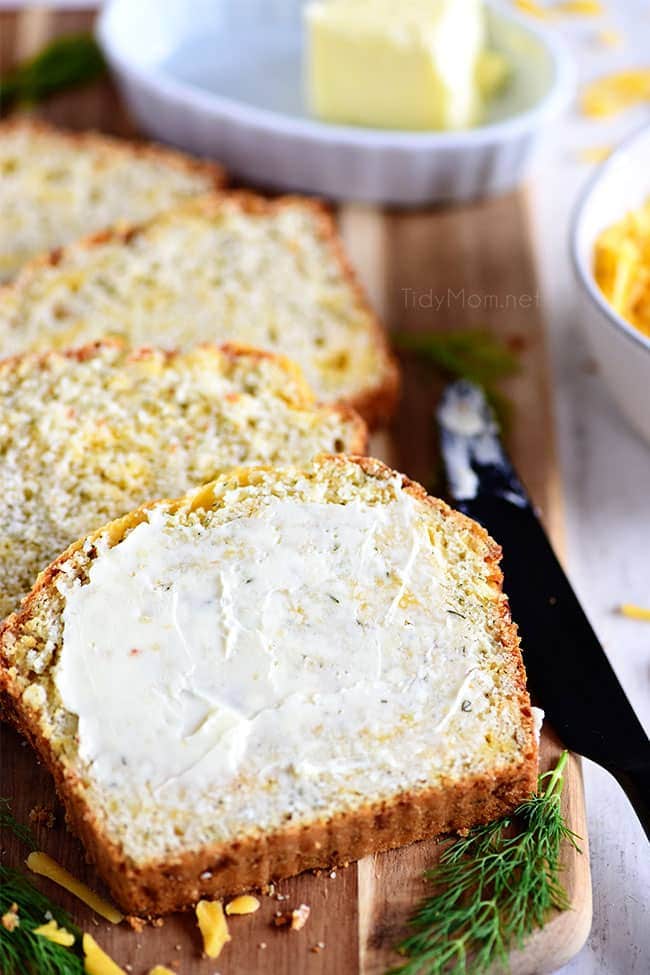 buttered slice of dill cheese bread