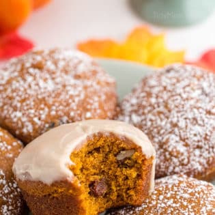 glazed pumpkin muffin with a bit missing