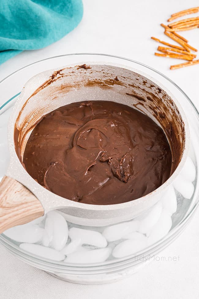 chocolate pudding pie filling in a sauce pan