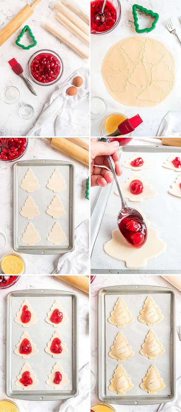 photo collage of how to make Holiday Tree Cherry Hand Pies