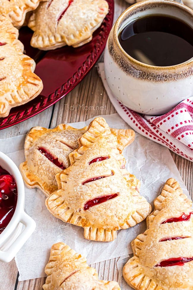 Cherry hand pies with a cup of coffee