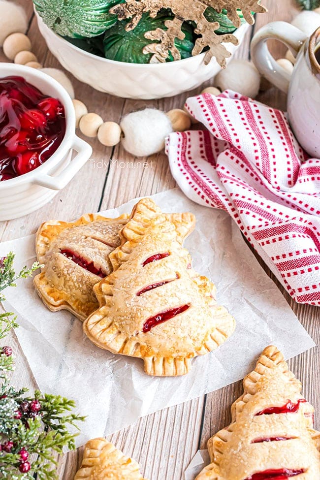 Cherry hand pies with pillsbury pie crust on a holiday table