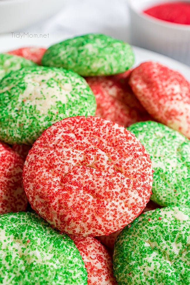 A pile of red and green Christmas drop cookies