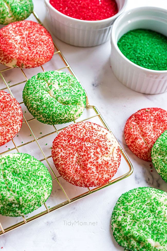 Christmas drop sugar cookies on a cooling rack