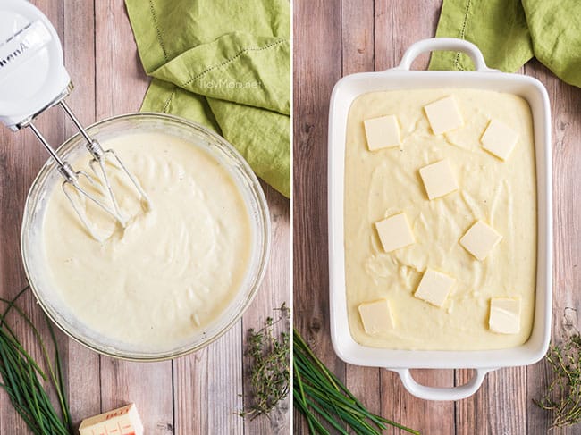 photo collage of how to prepare make ahead mashed potatoes