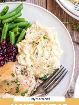 holiday plate of food with mashed potatoes