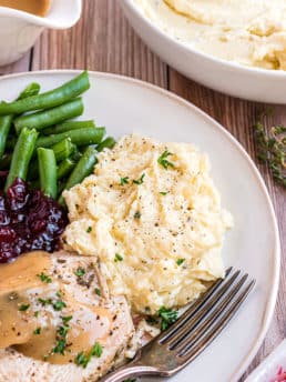 plate of food with mashed potatoes