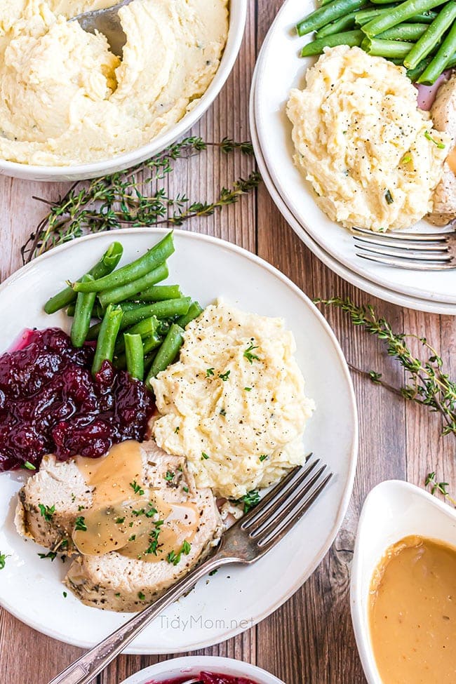 plate with holiday food including make ahead mashed potatoes