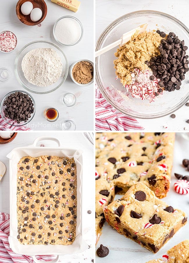 photo collage of how to make chocolate chip cookie bars