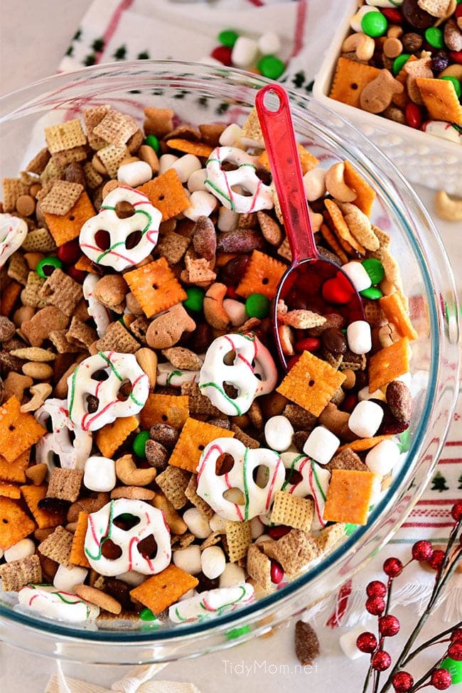 overhead shot of Christmas snack mix