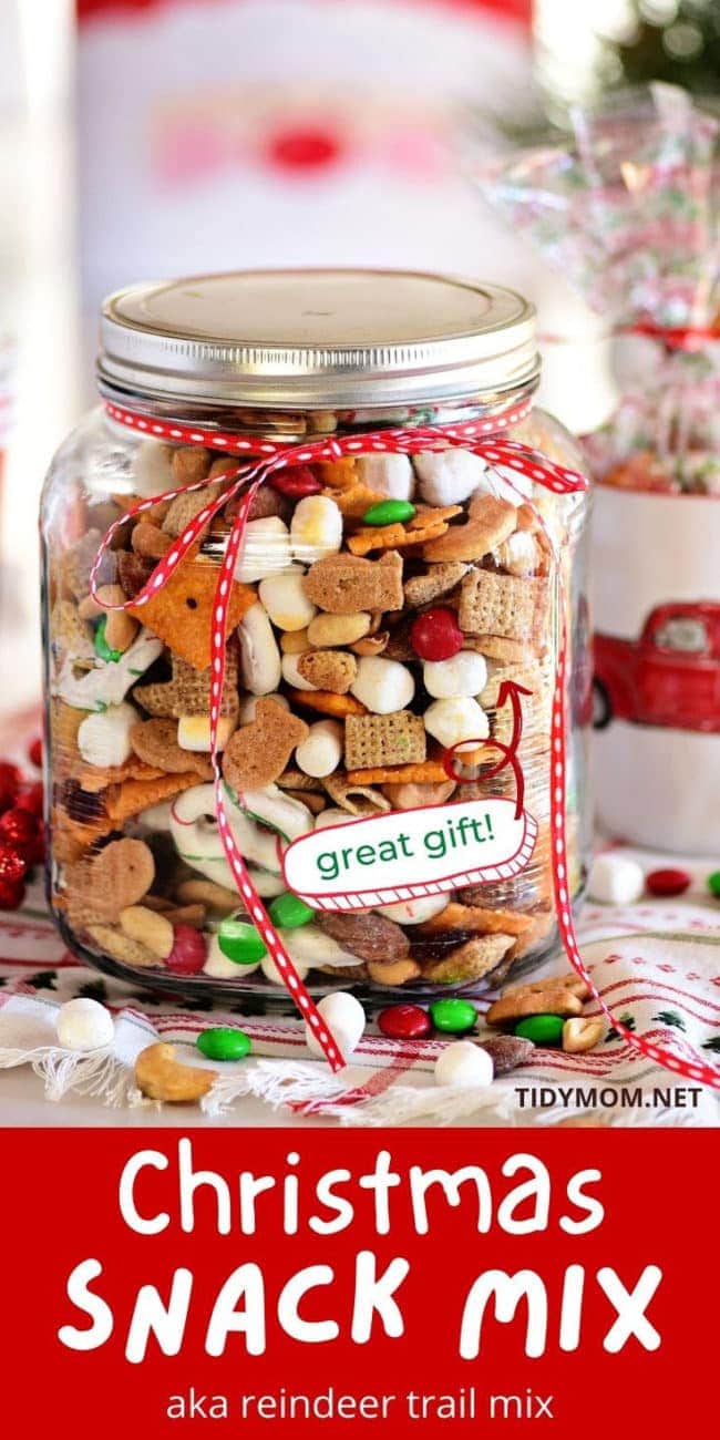 Reindeer trail mix in a jar with a lid