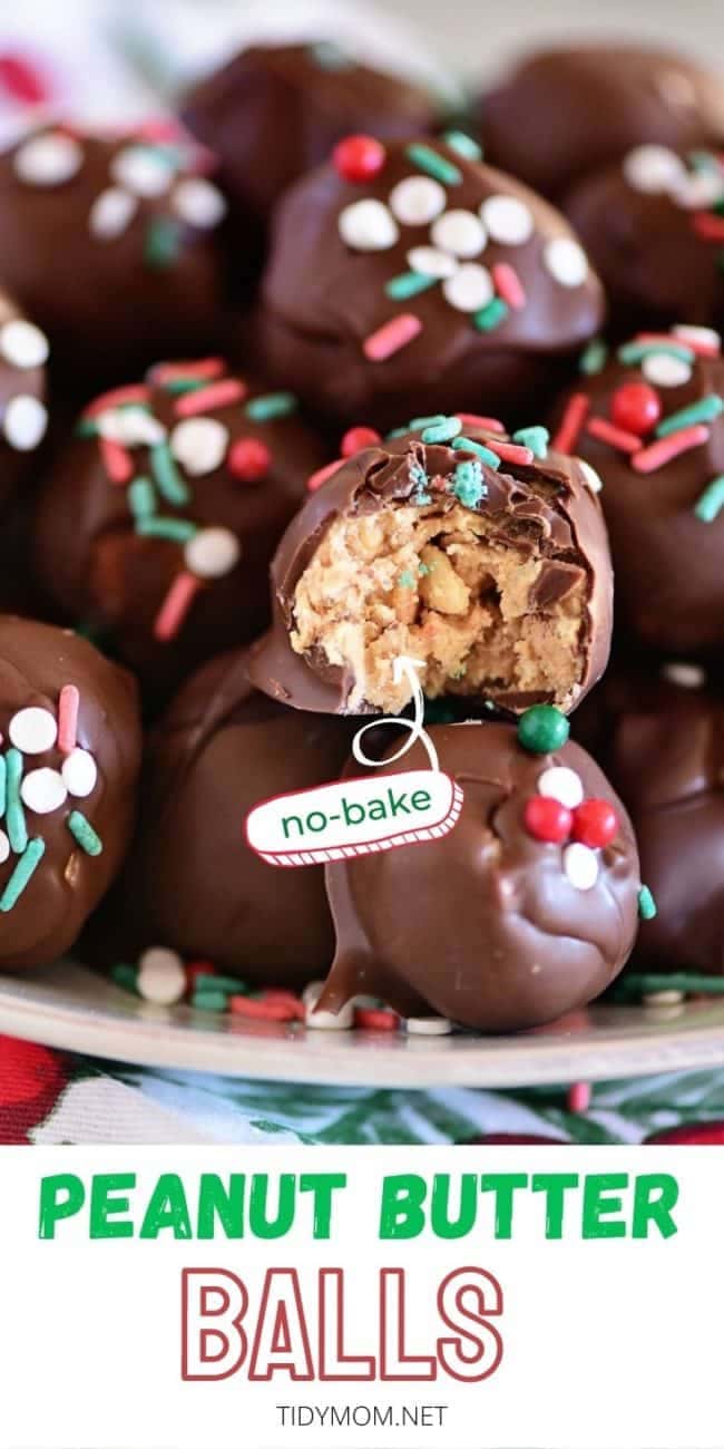 Christmas peanut butter balls on a platter