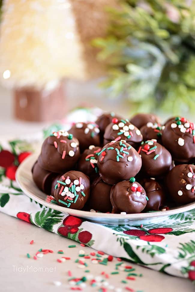 plate with Christmas peanut butter balls