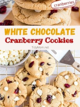 photo collage of white chocolate cranberry cookies