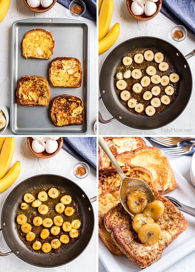 how to make bananas foster french toast photo collage