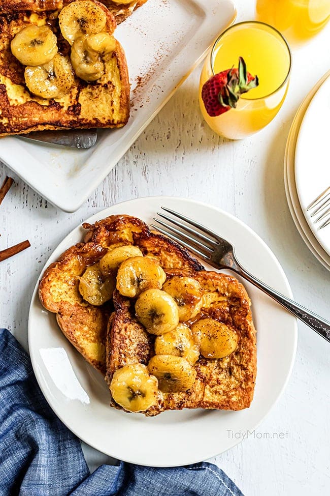 french toast with bananas on a breakfast table