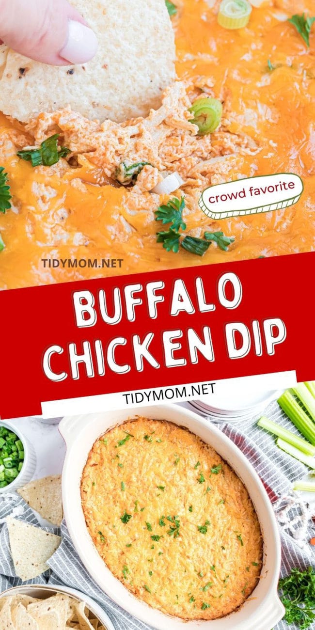 baked buffalo chicken dip collage