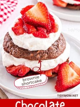 Chocolate strawberry shortcake on a white plate