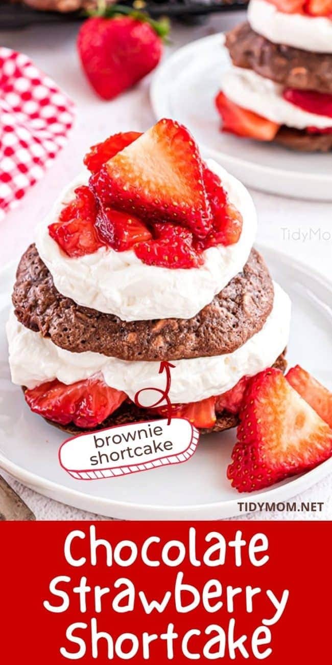 Chocolate strawberry shortcake on a white plate