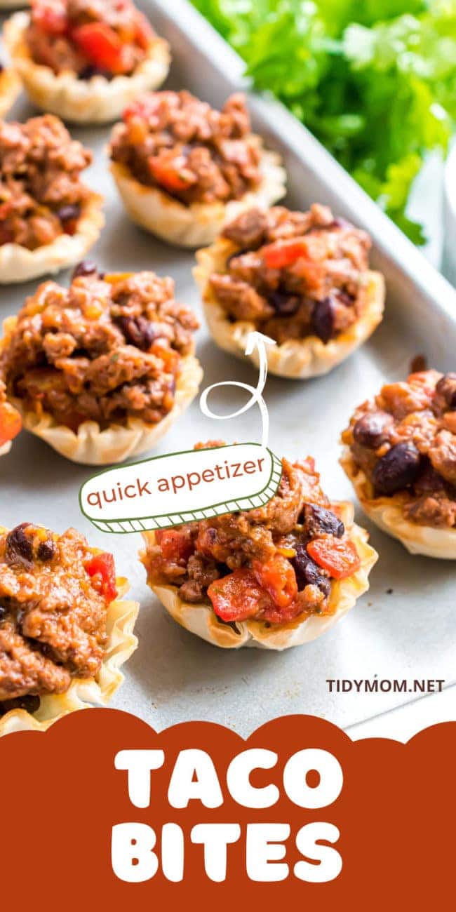 mini taco bites in phyllo cups on a baking pan