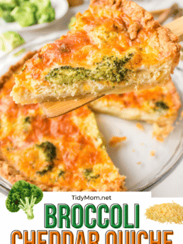 Easy Broccoli cheese quiche slice on pie serve