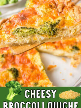 cheddar quiche with broccoli in a pie crust