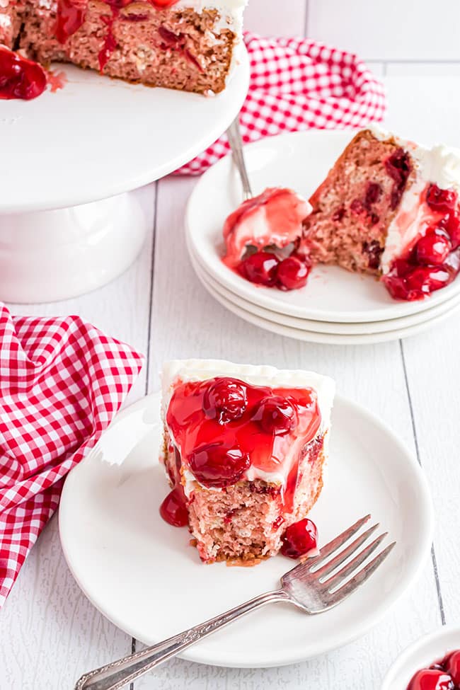 2 slices heart shaped cheery cake