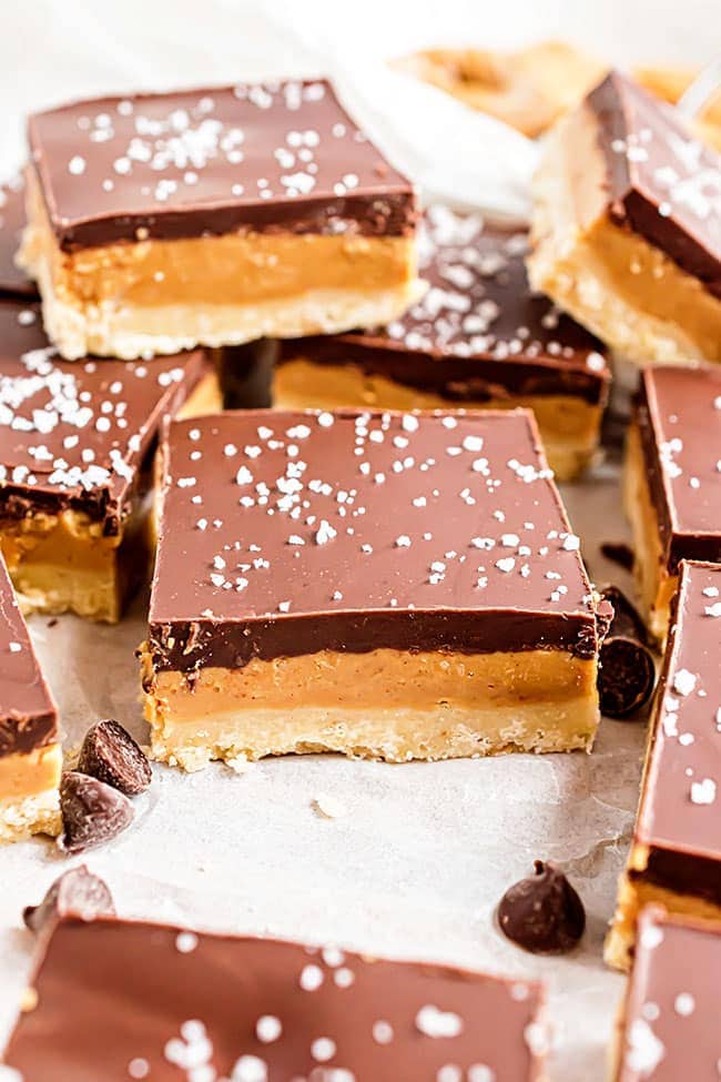 Homemade Tagalong cookie bars on a counter