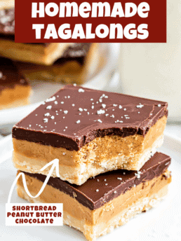 Homemade Tagalong cookie bars on a white plate