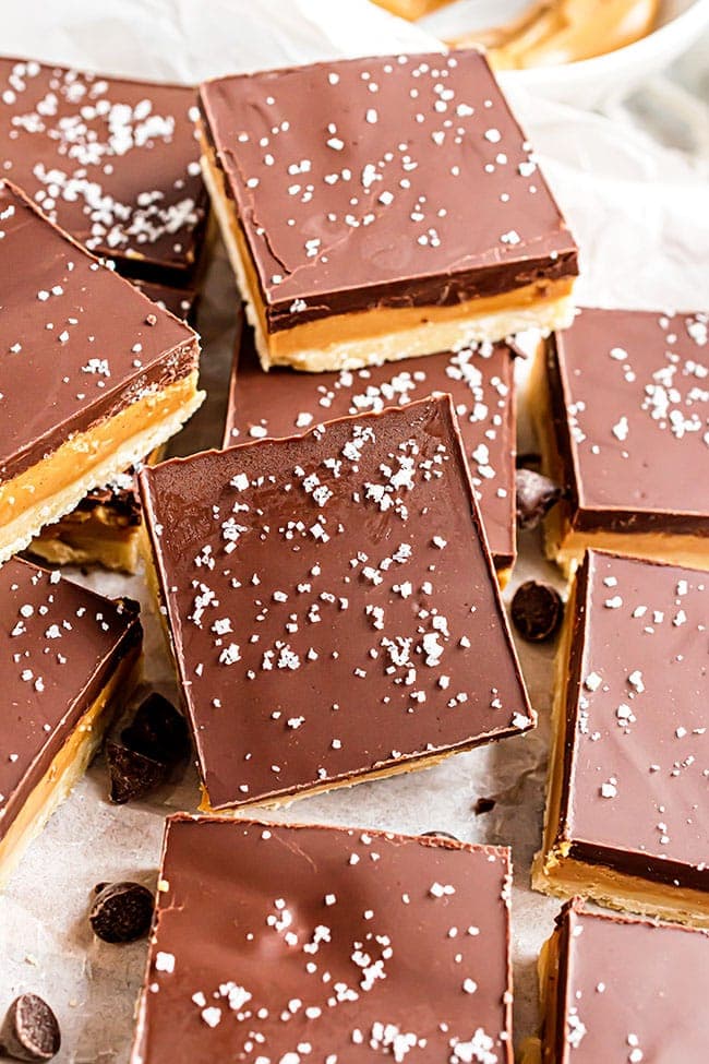 pile of Homemade Tagalong cookie bars 