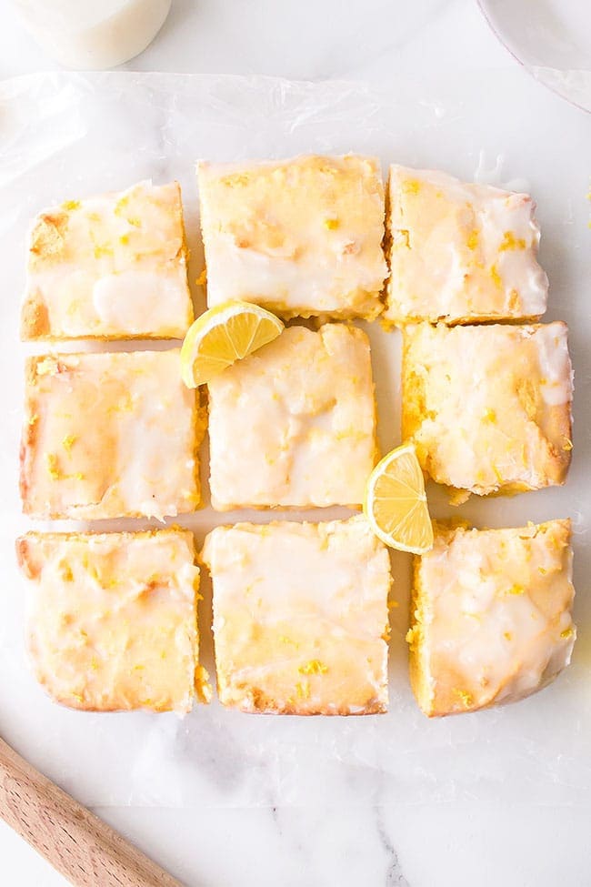 Easy Lemon Brownies cut into squares