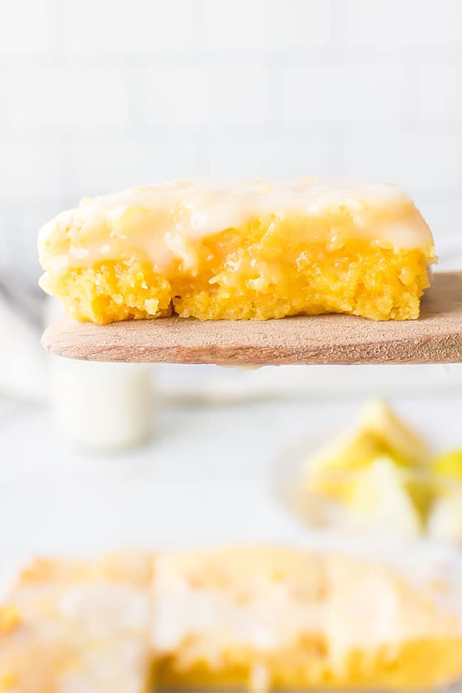 close up of a Lemon Brownie from cake mix